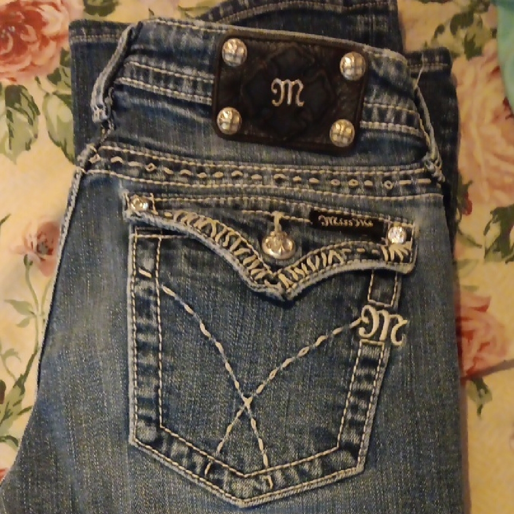 Miss Me Blue Boot Cut Jeans with Embellished Pockets